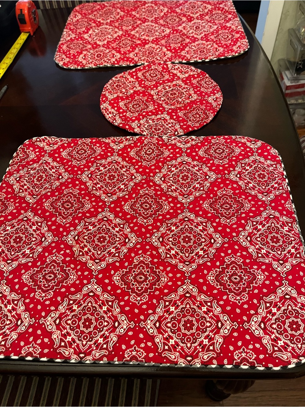1 Set Of Two, Red Patterned Dining Placemat Set - Home Dining